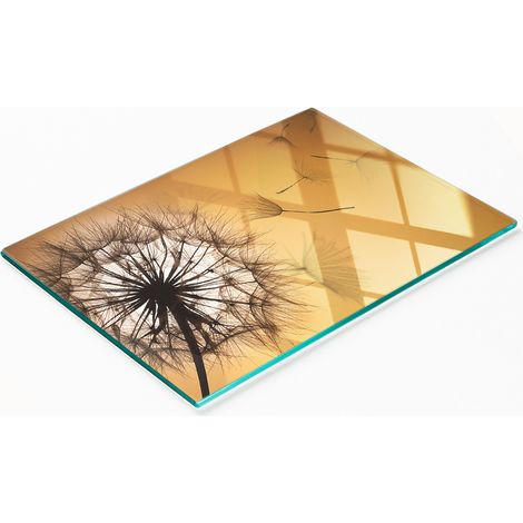 Tablero decorativo multifuncional de cocina de vidrio templado con dise帽o de diente de le贸n, 80x52 cm.