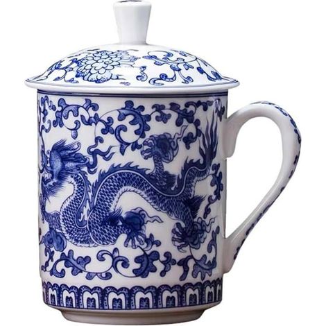 BelleRise - Tasses à thé chinoises de 500 ml, ensemble de 1 tasse à thé en porcelaine, mug à café en céramique chinoise avec couvercle et anse (1/5)