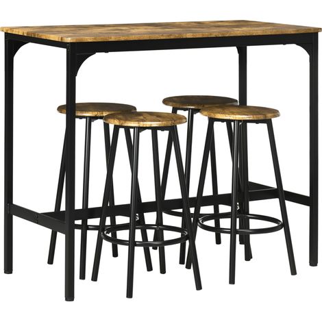 Set Tavolo Alto e 4 Sgabelli in MDF e Metallo Marrone e Nero (1/5)