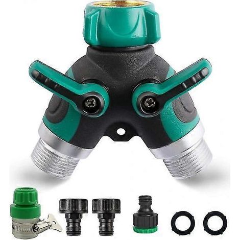 Y-Verbinder für 3/4"-Gartenschlauch, 2-Wege-Zapfhahn mit verstellbarem Verriegelungsgriff (1/5)
