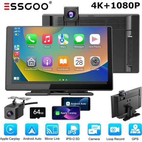 CarPlay sans fil, Android Auto, caméra embarquée 4K, Bluetooth avec caméra de recul et système de navigation - 64G (1/5)