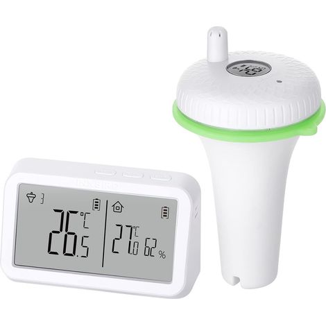 INKBIRD Thermomètre Piscine Sans Fil Flottant IBS-P02R avec Moniteur de Température et d'Humidité Intérieures,Grand Ecran,Piscine (1/5)