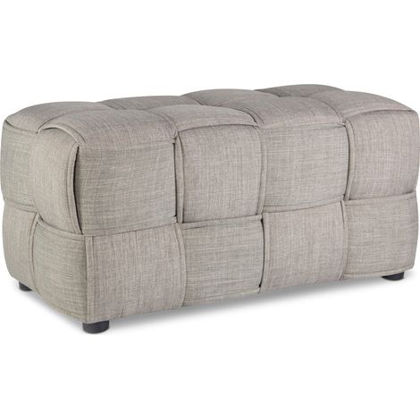 Banc tabouret repose-pieds 2 places cube siège en tissu tressé gris rembourré BAN06005 (1/5)