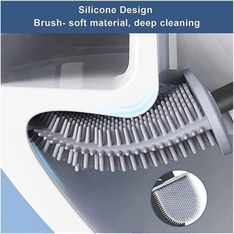 1 Brosse WC, Silicone Antibactérien, Séchage Rapide, Manche 26,5cm, Support Mural ou Sol, Salle de Bain (1/4)