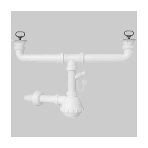 SIFONE PER LAVELLO A FIASCA A 2 VIE CON PILETTE E ATTACCO LAVASTOVIGLIE 1"1/2 x Ø32/40 mm