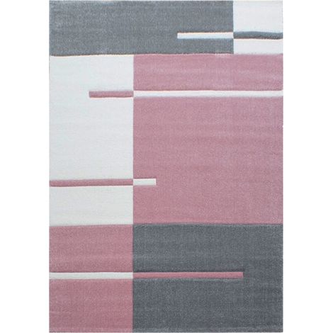 TRAITS - Tapis géométrique (Gris et Rose - 80x150cm)