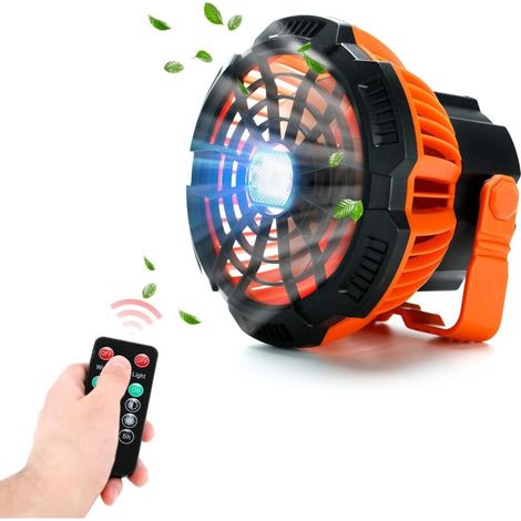 Campingventilator mit LED, tragbarer Tischventilator mit Haken, 5200-mAh-Ladestation/Powerbank für den Außenbereich, 3 Geschwindigkeitsstufen - Crezuo