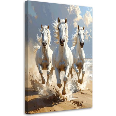 Impression sur Toile, Chevaux blancs au galop nature,20x30 (1/4)