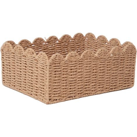 Cesto Tejido - Cesto de Cuerda de Papel con Borde Festoneado para Cocina Baño y Decoración Interior - 1 Unidad (1/5)