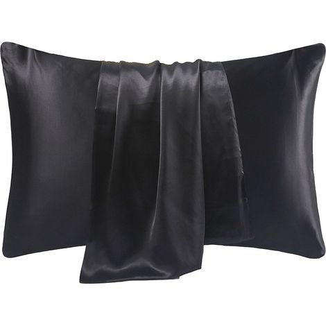 Taie d'oreiller en soie naturelle 40x60 cm, noire, douce et respirante, pour protéger la peau et éviter la transpiration pendant le sommeil. (1/5)