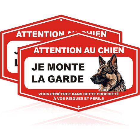 2 Pièces Panneau Attention Au Chien Je Monte La Garde 30x20cm Aluminium Panneau d'avertissement Panneaux de Signalisation pour Chien, Protection UV, Résistant aux Intempéries pour Extérieur (1/5)