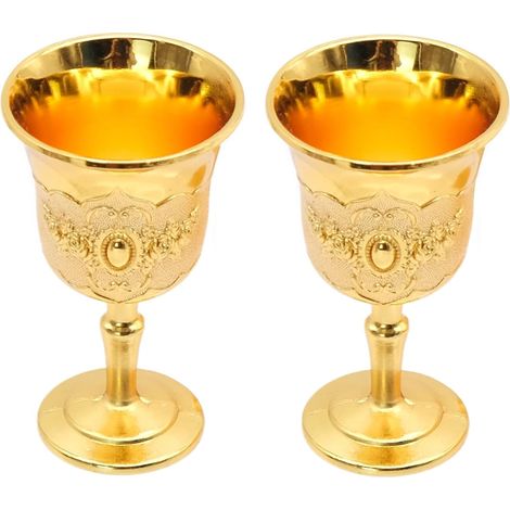 Verre à Calice Vintage - Lot de 2 - Métal Doré - Design Sculpté - Décoration Maison et Fête - 3,7x6,8cm (1/5)