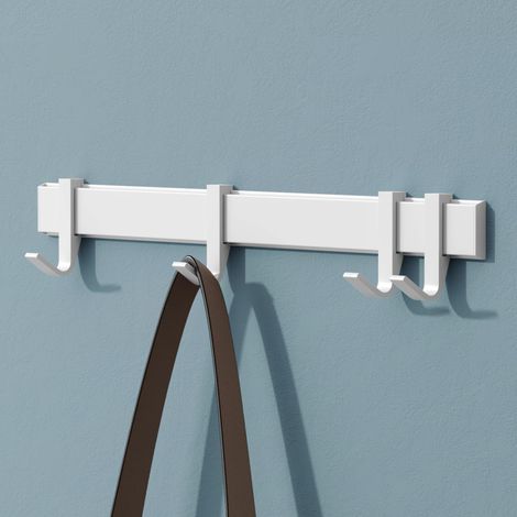 Mai & Mai Appendiabiti da Parete con 4 Ganci Scorrevoli, Attaccapanni da Muro in Alluminio Appendiabiti 40 cm per Cameretta, Ingresso, Cucina, Bianco Opaco, Stalo-12 (1/5)