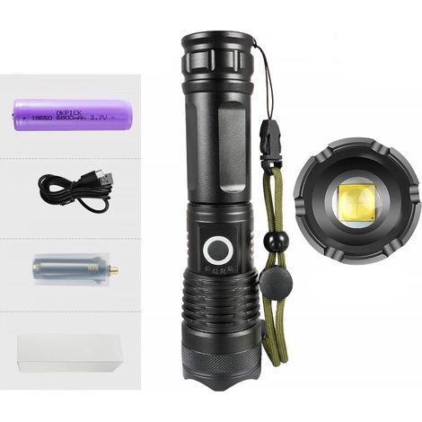 Wiederaufladbare LED-Taschenlampe per USB, 5000 Lumen, wasserdicht (IP65), 5 Leuchtmodi, 50.000 Stunden Akkulaufzeit, 6800-mAh-Akku im Lieferumfang enthalten (1/5)