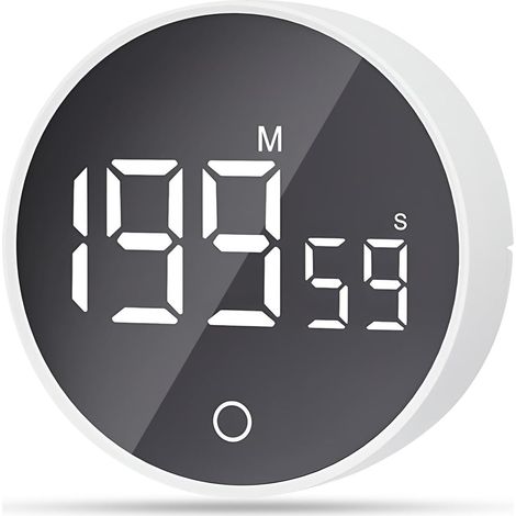 Minuteur magnétique visuel, compte à rebours de 60 minutes avec 3 niveaux de volume, minuteur court, grand écran LED - Blanc
