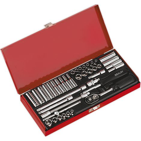 Sealey Metric Imperial Socket Set 41pc 1/4""Sq Drive 6pt Deep And Standard AK690