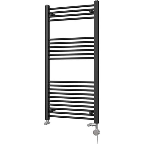 Zennor - Black Dual Fuel Towel Rail H1200mm x W600mm Thermostatic - Straight (1/3)