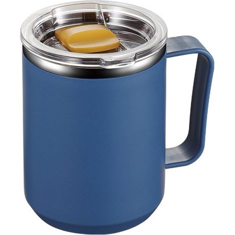 Taza térmica, Acero inoxidable, Taza a prueba de fugas con tapa e infusor de té, bebidas frías y calientes, Fácil de limpiar, 450 ml, Azul (1/5)