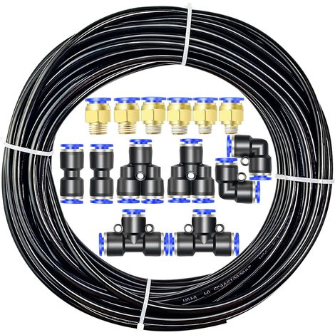 Kit de tuyau à air en polyuréthane PU, 10M de tuyau à air PU noir, 4 mm OD x 2,5 mm ID avec 14 raccords (1/5)