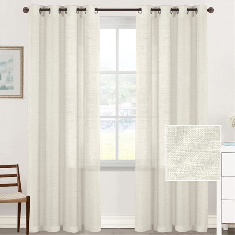 Beige Rideaux Filet Semi-Transparents à Œillets 2 Pièces 132x213 cm, Sans Tringle, pour Salon Balcon Chambre Salle de Bain (1/5)