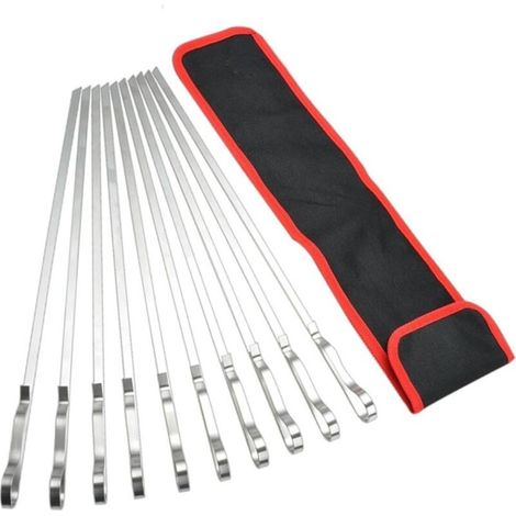 Lot de 10 fourchettes à viande réutilisables en acier inoxydable pour barbecue, brochettes pour barbecue, ustensiles de barbecue d'extérieur avec sac de rangement en nylon (1/3)