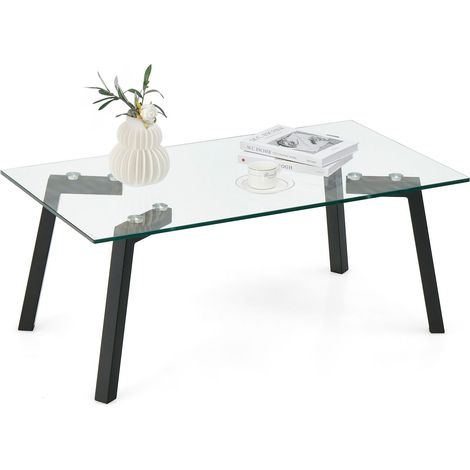 Modern Tempered Glass Coffee Table Minimalist Center Accent Table Metal Frame (1/5)