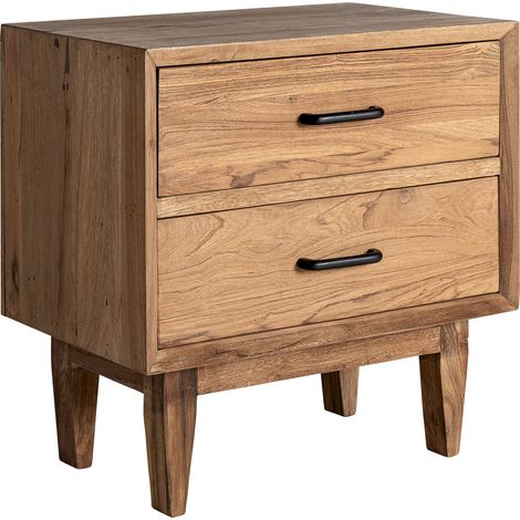 Table de chevet scandinave en bois brun - brun naturel avec poignées noires (1/5)