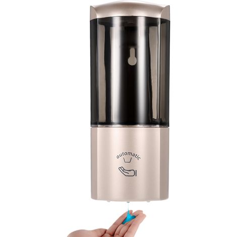 Dispensador automático de líquidos con sensor IR, dispensador de jabón mural sin contacto, capacidad de 500 ml (ABS, dimensiones 82 x 87 x 203 mm, color oro champán/plata/blanco). (1/5)