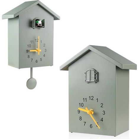 Kuckucksuhr, Wanduhr mit Kuckucksgeräuschen, Design-Pendeluhr, Vogelhaus, Wanddekoration für Wohnzimmer, Küche und Büro (grün) (1/4)