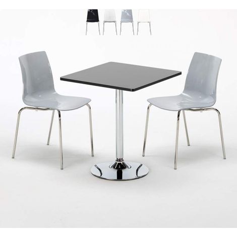 Mesa Cuadrada Negra 70x70 cm y 2 Sillas De Colores Lollipop Platinum - Gris (1/5)