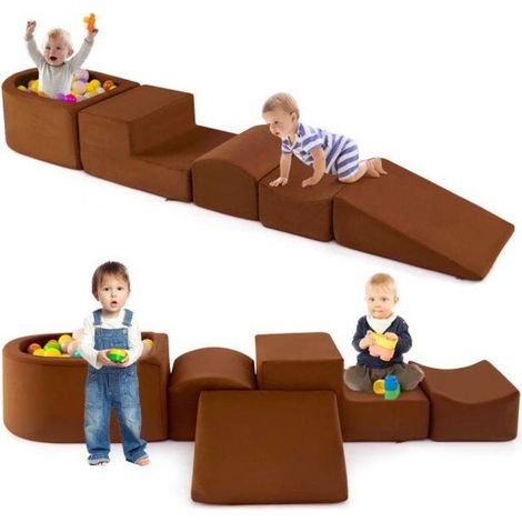 Sans montage, parcours motricité 5 pièces avec piscine à balles, blocs mousse souples lavables (1/5)