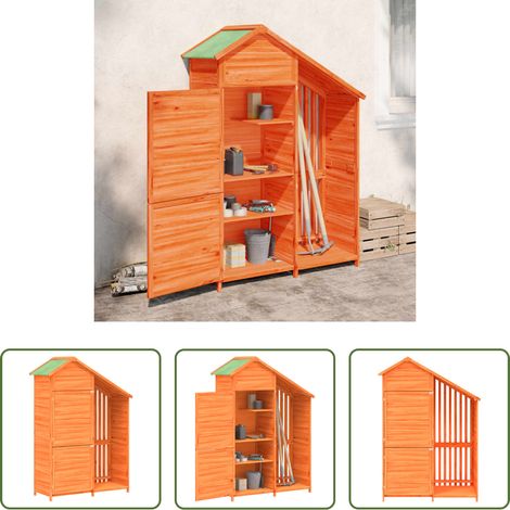 vidaXL Outils de jardin -  Abri à outils de jardin marron 120x53,5x170 cm bois massif pin (1/5)