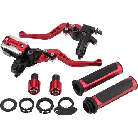Applicable 22mm Rouge Universal Motorcycle Brake Embrayage Levier poignée Frein Pompe Totale + poignée + réservoir d'extrémité de Levier kit de Levier de Frein pour Le Remplacement de Motocross (1/5)