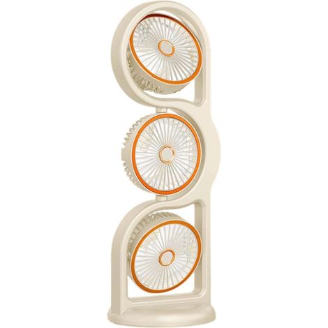 USB Rechargeable Portable Fan Desk Fan 3-Head Quiet Rechargeable Cooling -Beige (1/5)