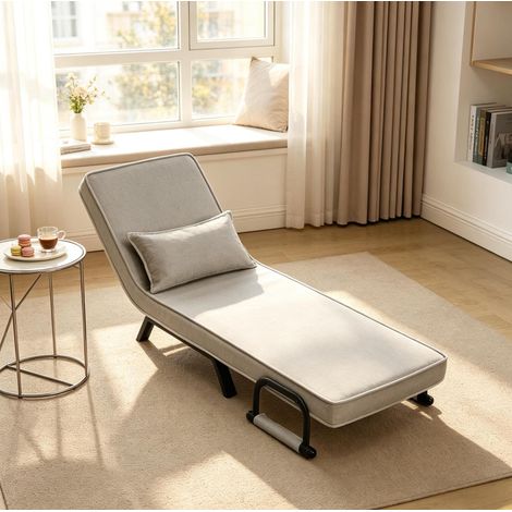 Sillon cama 3 en 1 plegable de lino gris claro y metal, respaldo reclinable, 65 x 78 x 75 cm (1/5)