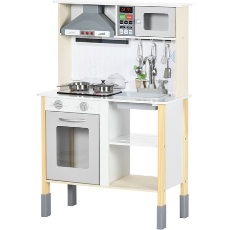 Cuisine enfant en bois avec hauteur réglable, éclairage et son, blanche, 60 x 30,5 x 93,2 cm