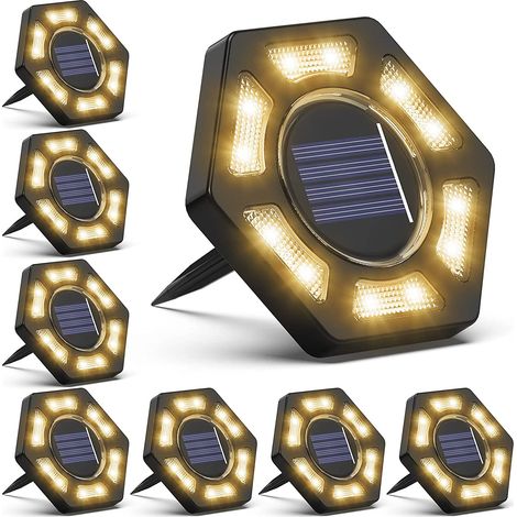 Set mit 8 wasserdichten Solar-Gartenscheibenleuchten mit je 12 LEDs zur Außenbeleuchtung von Gärten (Rasen, Terrasse, Einfahrt usw.). (1/5)
