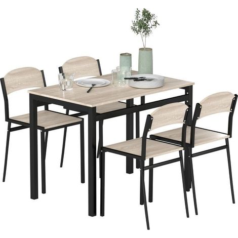 Ensemble repas 5 pièces, table à manger avec 4 chaises, ensemble gain de place pour cuisine et salle à manger, couleur noire