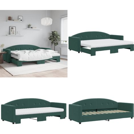 Tagesbett Ausziehbar mit Matratzen Dunkelgrün 80x200 cm Samt - Sofa - Schlafsofa - Gästebett - Tagesbett - Samtsofa - Home & Living (1/5)