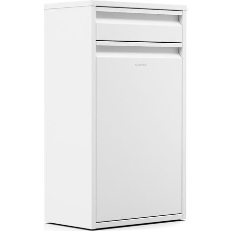 Klarstein – Poubelle à pédale 50 L en acier inoxydable – Tiroir de rangement intégré – Porte frontale pour accès facile – Fixation murale incluse – Blanc (1/5)