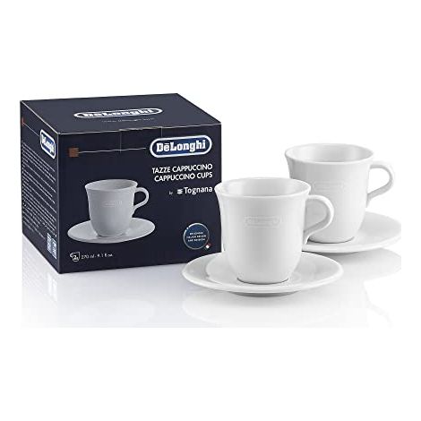 Delonghi 2x tazze cappuccino 270ml Tognana porcellana ceramica bianca + piattini (1/4)