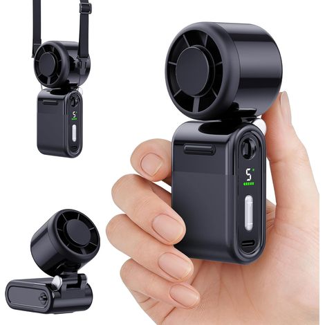 Mini ventilateur turbo portable - 5 vitesses - Silencieux - Rechargeable - Batterie longue durée - Noir - Idéal pour les activités de plein air et les voyages (1/3)