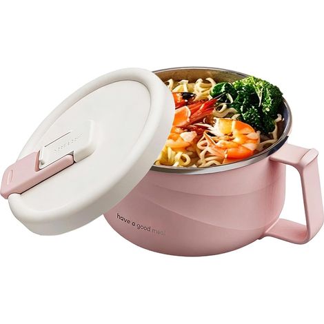 Bol à soupe avec couvercle 1100 ml , acier inoxydable isotherme , nouilles , récipient anti-brûlure (1/5)