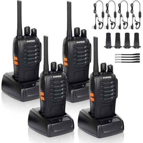 4 x talkies-walkies radio à deux canaux 400-470 MHz talkies-walkies avec écouteurs d'origine émetteur FM radio portable rechargeable 16 canaux - noir (1/4)
