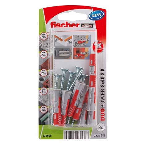 FISCHER 534998 Universaldübel Duopower 8x40 S K, 8 Stk