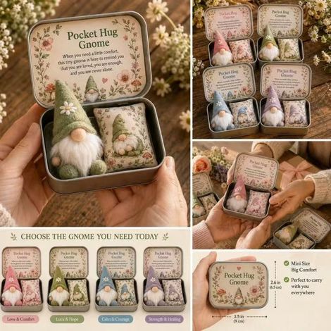 Practical, innovative, and adorable Pocket Hug Gnome Gift Tin - 4-piece set -