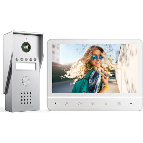 Sonnette vidéo avec caméra, caméra panoramique à 120°, système d'interphone visuel filaire, blanc (1/5)