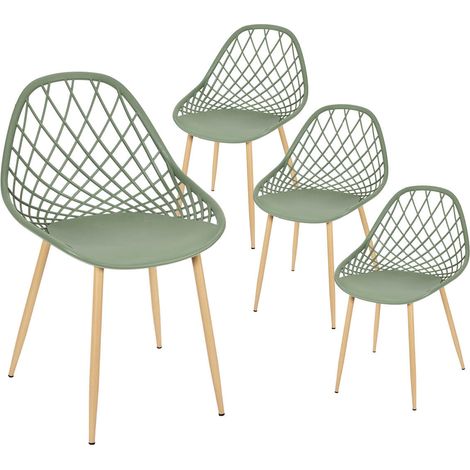 Altobuy – Lot de 4 chaises vertes en polypropylène – Coque arrondie – Piétement en fer aspect bois – Hauteur d'assise 45cm – Dimensions 57 x 51,2 x H80,2cm (1/5)