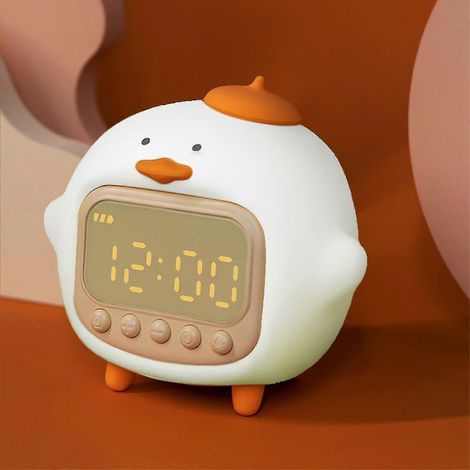 Réveil canard, veilleuse en silicone pour enfants, intensité lumineuse réglable en continu, réveille les enfants, cadeau de décoration intérieure, blanc. (1/4)