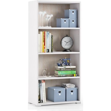 Bibliothèque 60x30x130 cm blanc frêne et chêne avec trois étagères - Croazia (1/4)